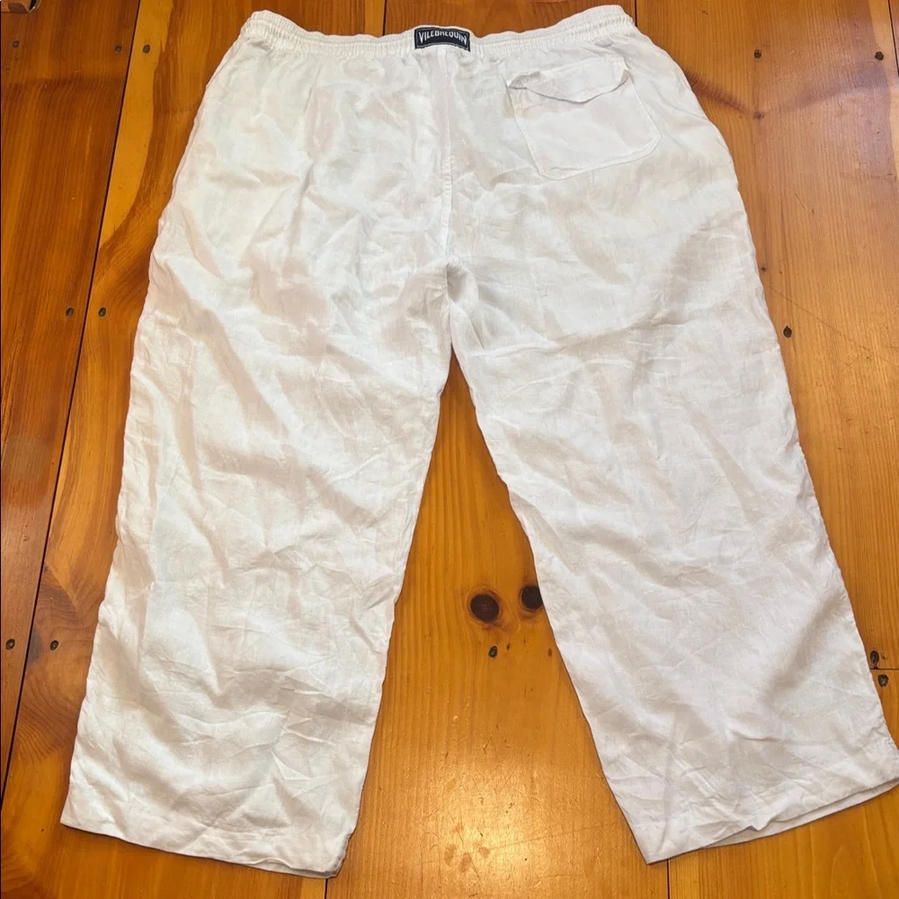 VILEBREQUIN 5X White Pacha Wide-Leg 100% Linen Drawstring Trousers